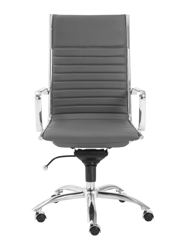 Task Chair Ribbed High-Back Fixed Chrome Arms Leather-Like Base