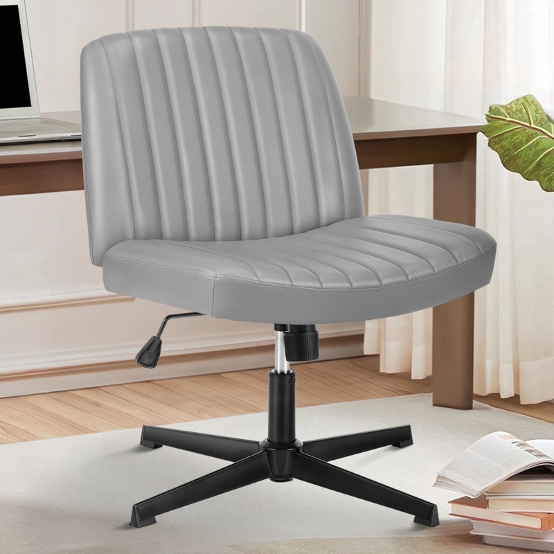 Task Chair Stationary Base Leather Like Textured Surface Gray