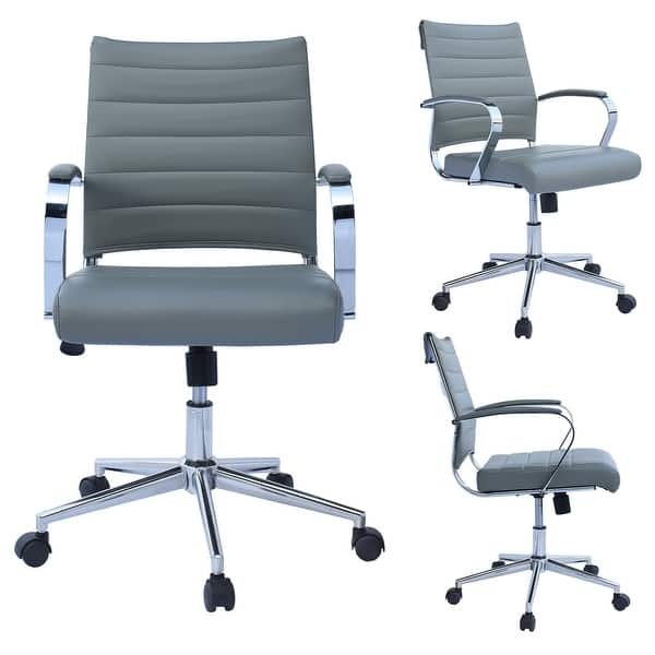 Task Chair Tan Ribbed Padded Arms Chrome Mid-Century Modern