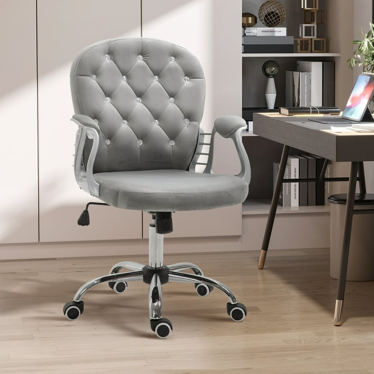 Task Chair Velvet Button Tufted Integrated Armrests Chrome Base