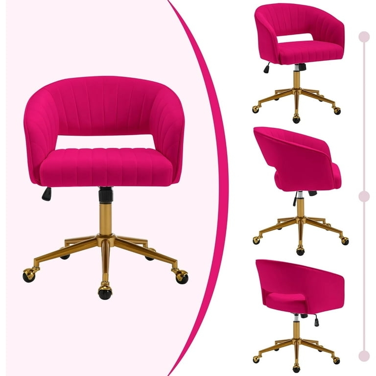 Task Chair Velvet Channel Tufted Golden Base Curved Back