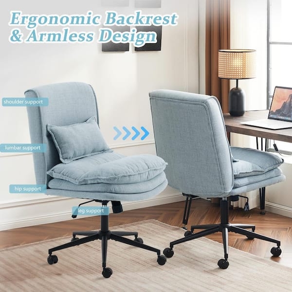 Task Chair Vertical Quilting Armless in Light Blue with Chrome Base