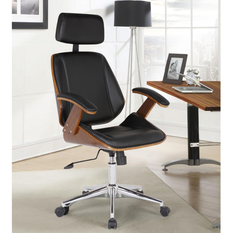Task Chair Walnut Shell Black Horizontal Tufted Chrome Swivel Base