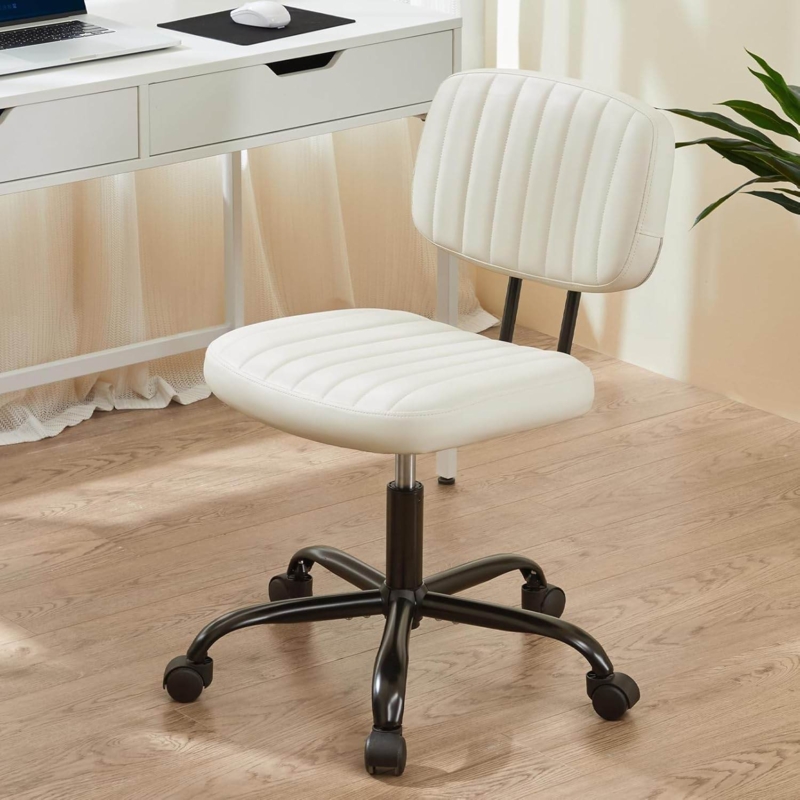 Task Chair White Faux Leather Diamond Tufting Chrome Base