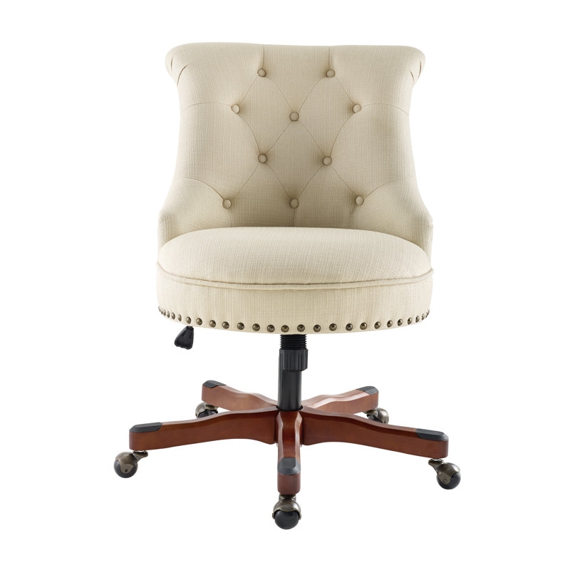 Task Chair Wingback Silhouette Button Tufting and Nailhead Trim Beige