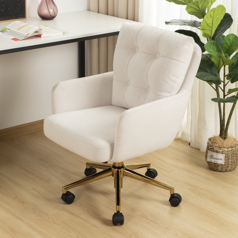 Task Chair Wingback Silhouette with Gold Finished Base Glam Style