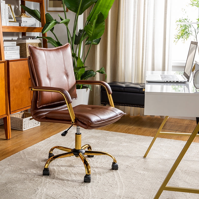 Task Chair with Gold Toned Base and Horizontal Channel Tufting