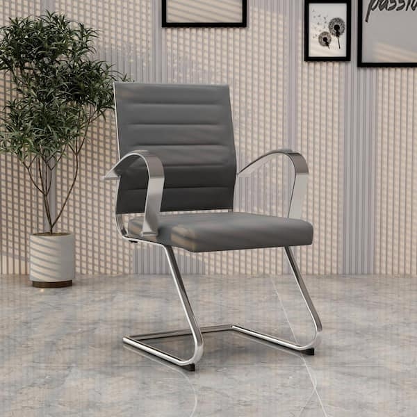 Task Chair with Stainless Steel Sled Base, Gray Channel Stitching