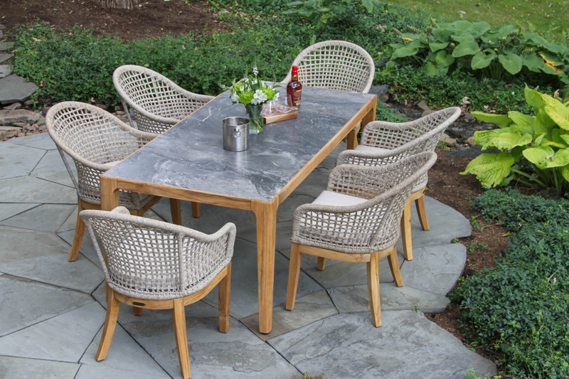 Teak and Rope Patio Chairs with Nautical Weave and Coastal Modern Style