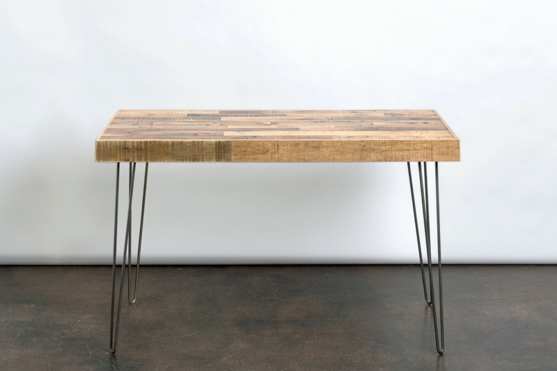 Thick Top Writing Desk, Natural Blonde Wood, Hairpin Legs