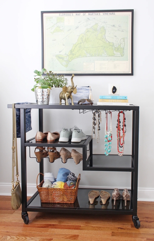 Three-Tier Bar Cart with Pill Shape Frame and Glass Shelves