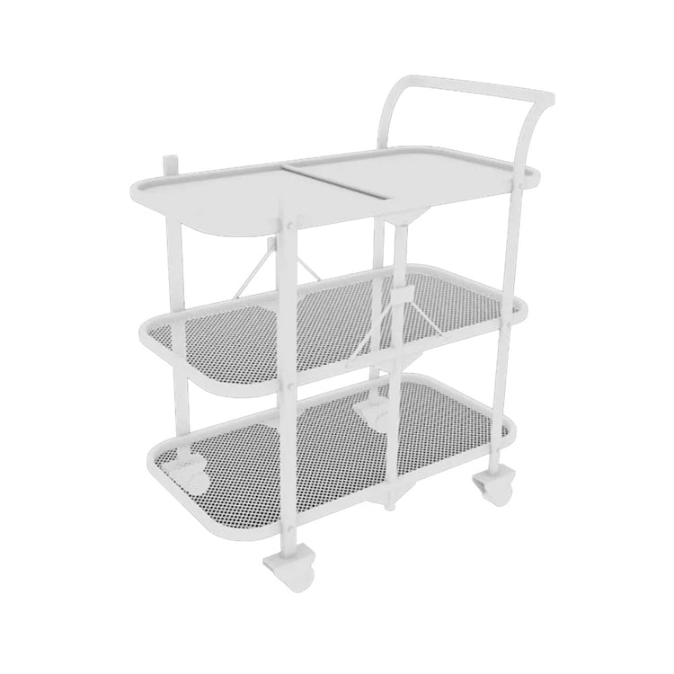 Three-Tier Rolling Serving Cart with Foldable Frame and Gold Handle