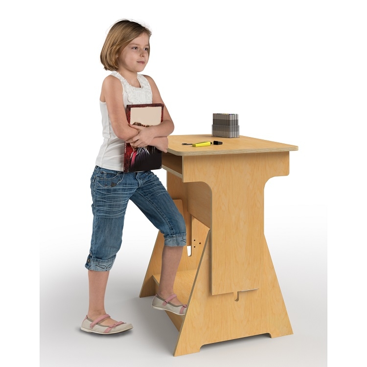 Tilting Top Kids Desk Set, White and Light Gray Ergonomic Study Station