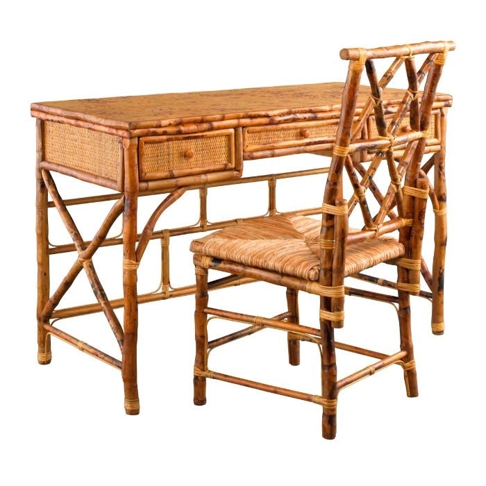 Tortoise Finish Writing Desk Set with Bamboo Framing