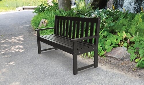 Traditional Black Garden Bench with Arched Top Rail and Slatted Design