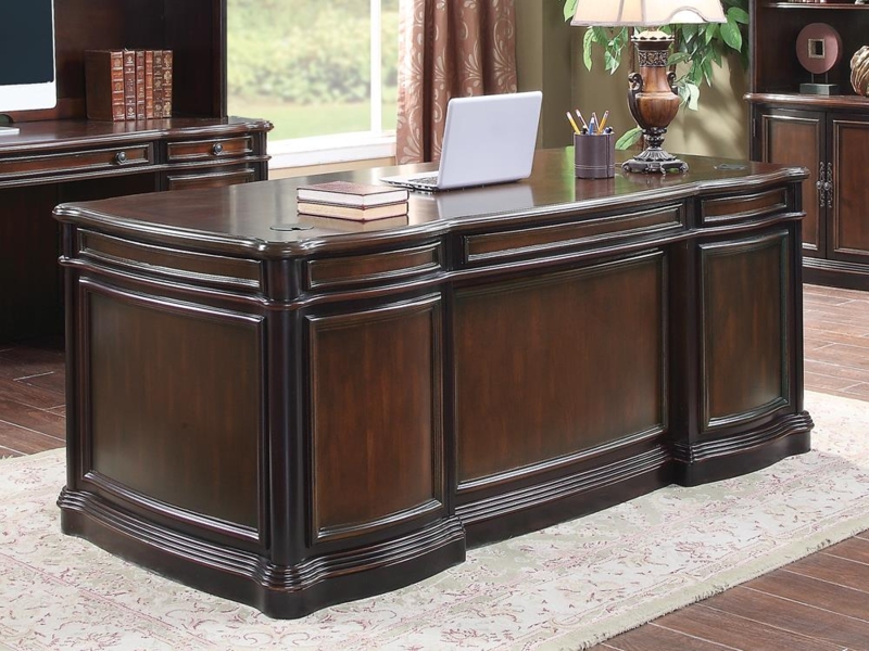 Traditional Executive Desk with Gold Hardware and Decorative Molding