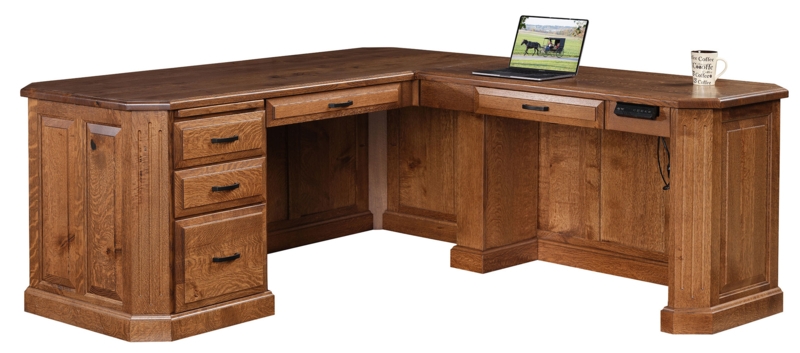 Traditional Executive L-Desk Dark Espresso Finish Paneled Sides