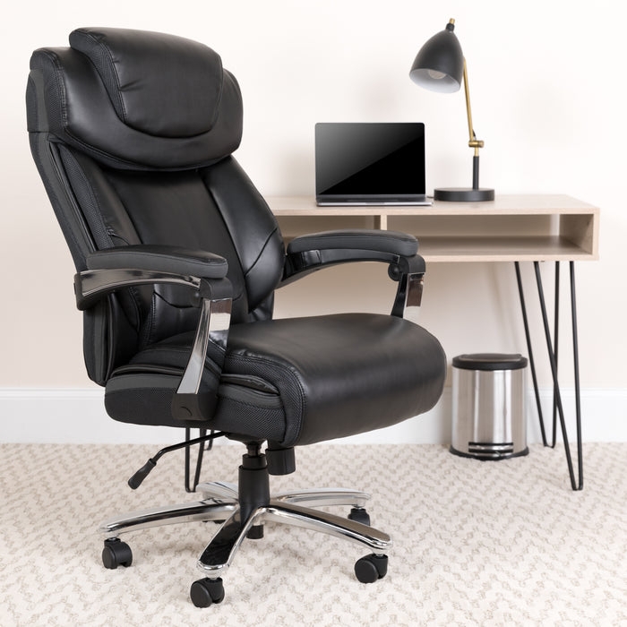 Traditional Executive Office Chair: Segmented Upholstery & Polished Base