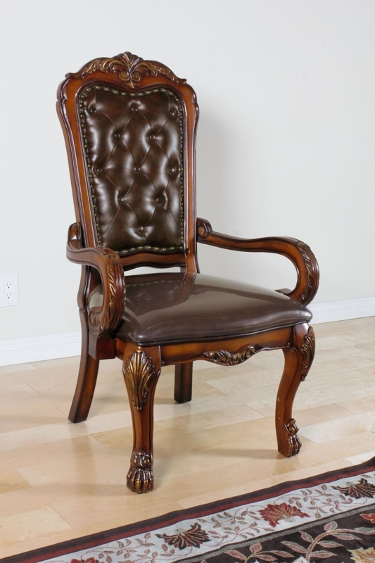 Traditional Executive Office Chair with Ornate Wood Carvings