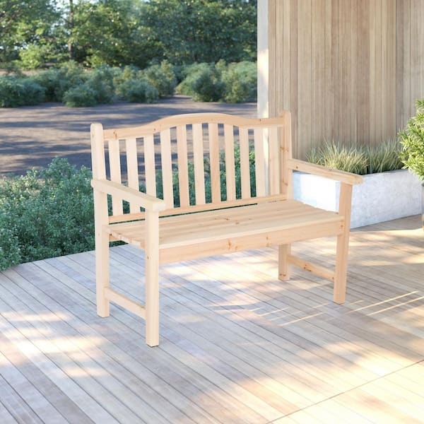Traditional Garden Bench, Natural Wood Finish, Slatted Back & Seat Design