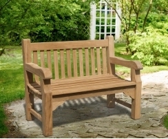 Traditional Garden Bench Slat Back Wood Toned Golden Brown