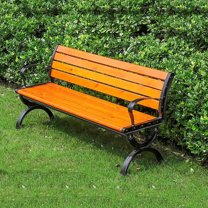 Traditional Garden Bench with Cast Aluminum Frame and Scrollwork Back