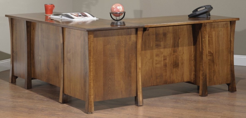 Traditional L-Shaped Desk Expansive Worksurface. Drawer Storage.