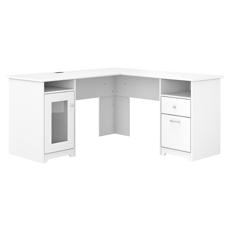 Traditional L-Shaped Desk with Storage Cabinet and Framed Panels