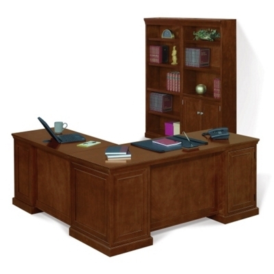 Traditional L-Shaped Executive Desk with Raised Panel Details.