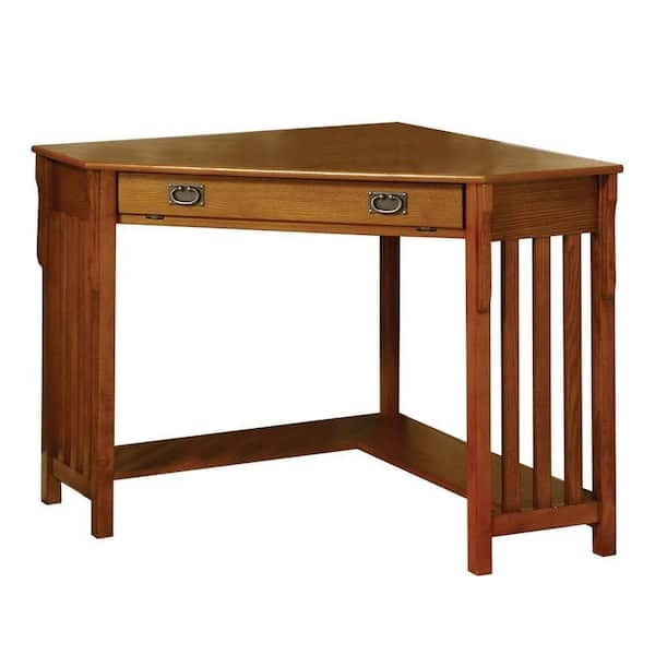 Traditional Oak Corner Desk with Integrated Hutch and Keyboard Tray