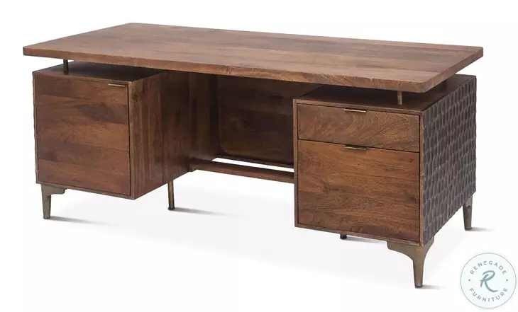 Traditional Pedestal Desk with Textured Bronze Wood Base