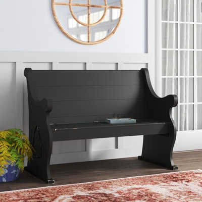 Traditional Storage Bench, Scrolled Arms & Black Finish, Entryway Seating