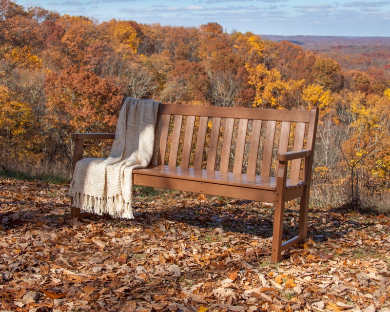 Traditional Teak Toned Garden Bench with Curved Arms and Slatted Back