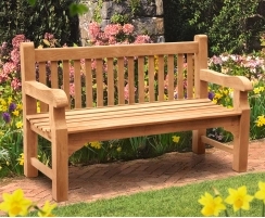 Traditional Three Seater Garden Bench Wood Toned Slatted Back