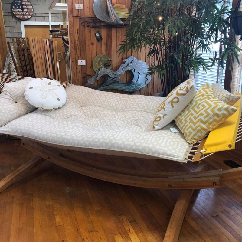 Traditional Tufted Hammock, Fretwork Pattern, Flax Color for Patio Furniture