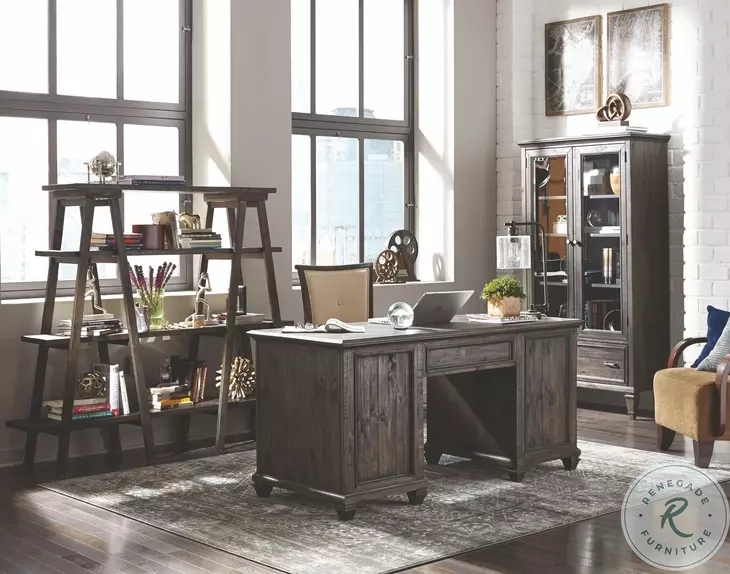 Traditional Weathered Charcoal Executive Desk with Double Pedestals