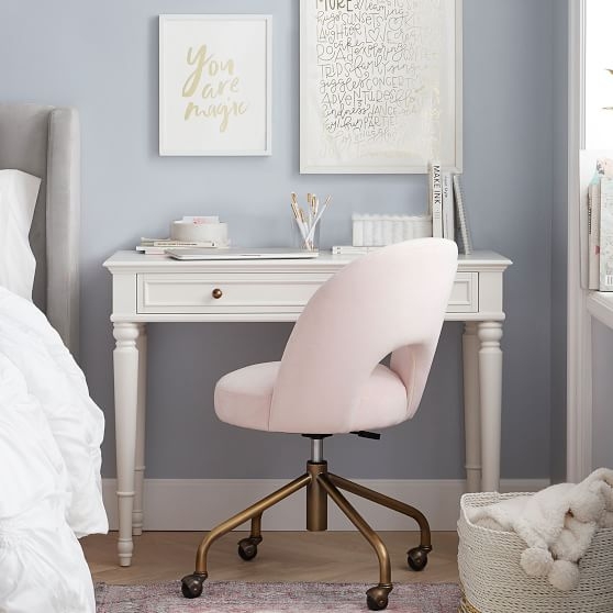 Traditional White Writing Desk with Turned Legs and Two Drawers