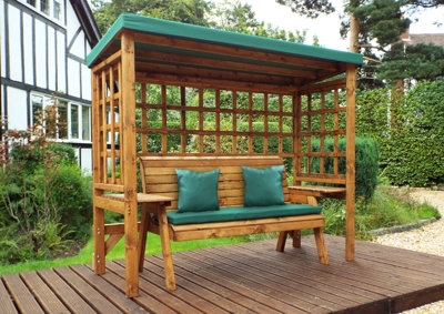 Traditional Wood Garden Arbour with Apex Roof and Lattice Side Panels