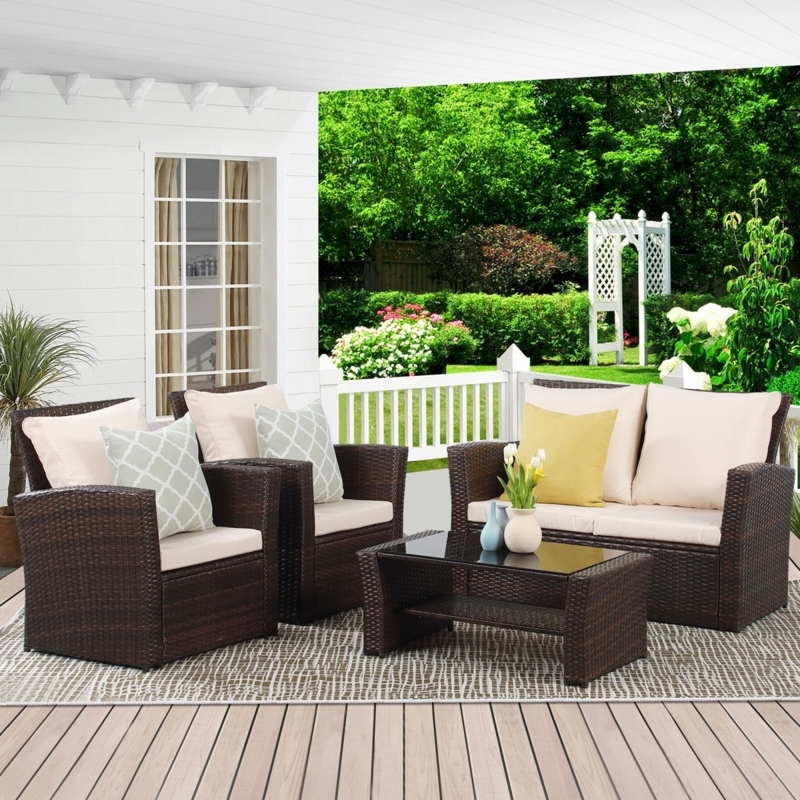 Traditional Woven Resin Patio Conversation Set in High Contrast Brown