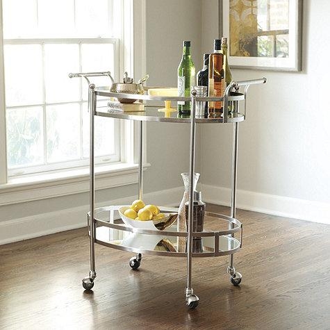 Transitional Bar Cart with Curved Frame Handles and Three Tiers