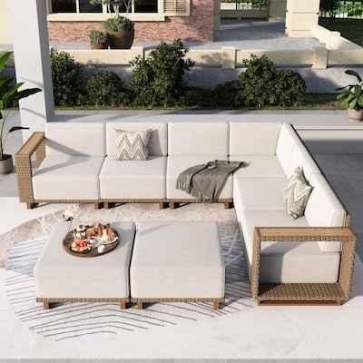 Transitional Patio Conversation Set, Charcoal Wicker, 8-Person Capacity
