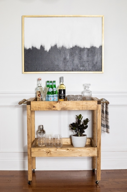 Transitional Wood Bar Cart with Stemware Racks and Slatted Bottom Shelf