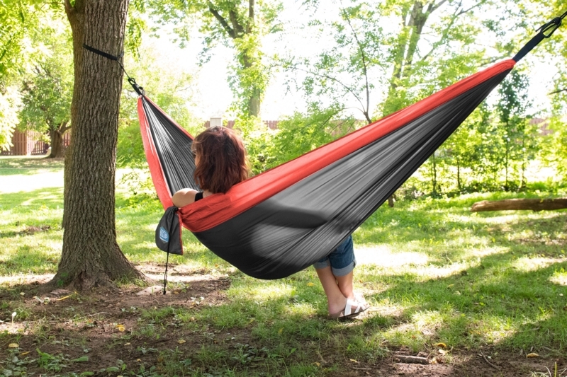 Travel Hammock Turquoise Gray Parachute Nylon Portable Camping Setup