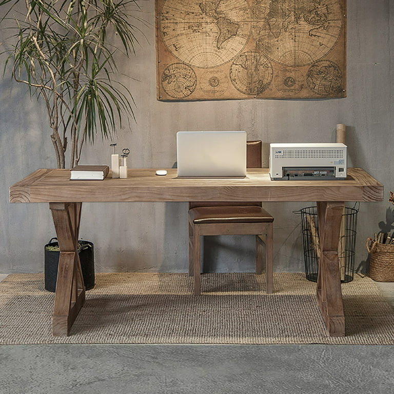 Trestle Office Desk with Natural Wood Grain Finish