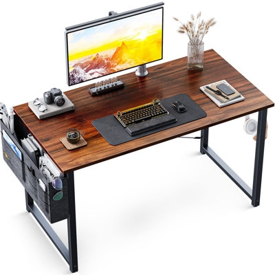 Trestle Writing Desk with Black Metal X-Frame, Industrial Material Mix