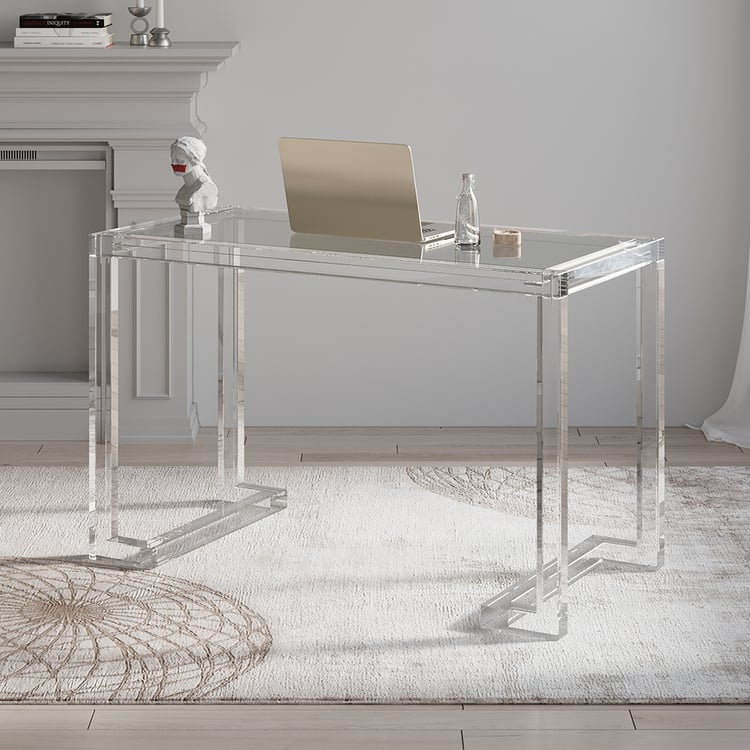 Trestle Writing Desk with Gold Sawhorse Legs and Casters