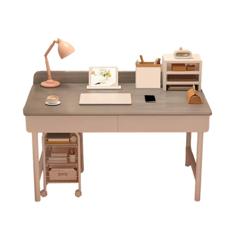 Trestle Writing Desk with H-Shape Base and Cutout Handle Drawers