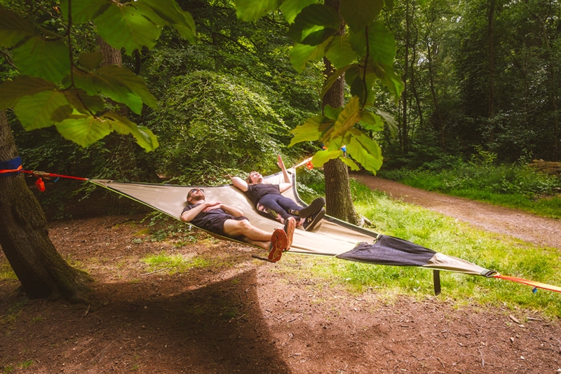 Triangular Camping Hammock Three-Point Suspension Elevated Forest Setup
