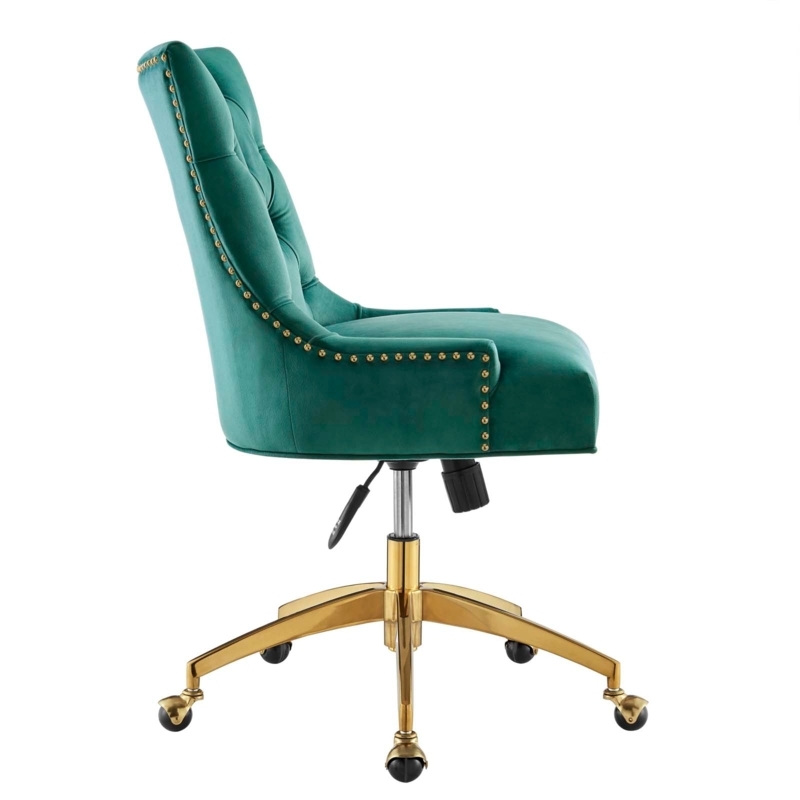 Tufted Task Chair Teal Velvet Diamond Tufting Gold Base Recessed Arms