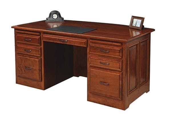 Tuscan Style Pedestal Executive Desk in Warm Oak Tone